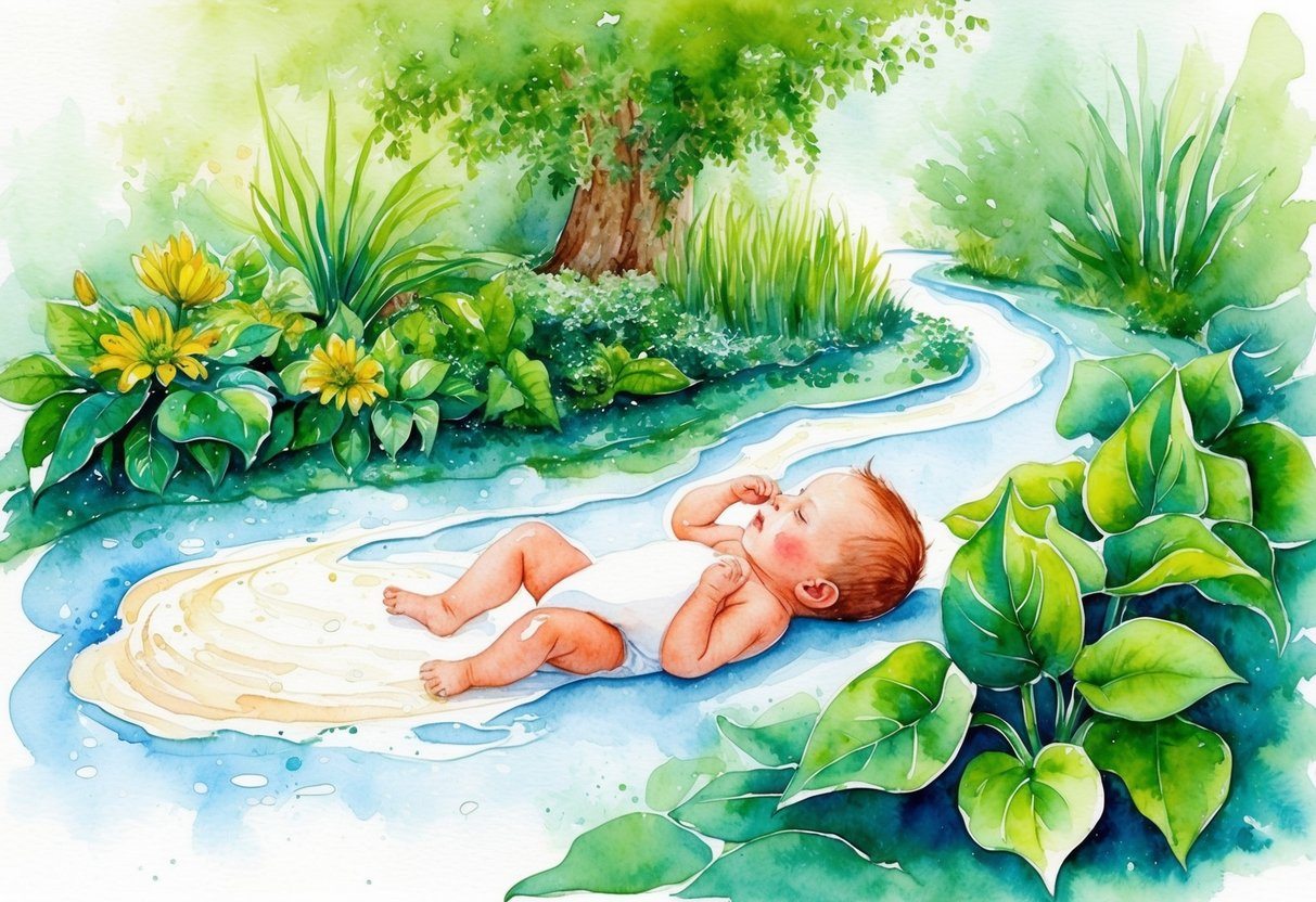 Um sonho de um jardim exuberante com um rio de leite correndo, nutrindo um bebê satisfeito