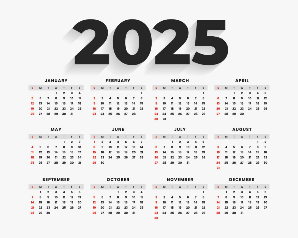 Um calendário com 52 finais de semana destacados