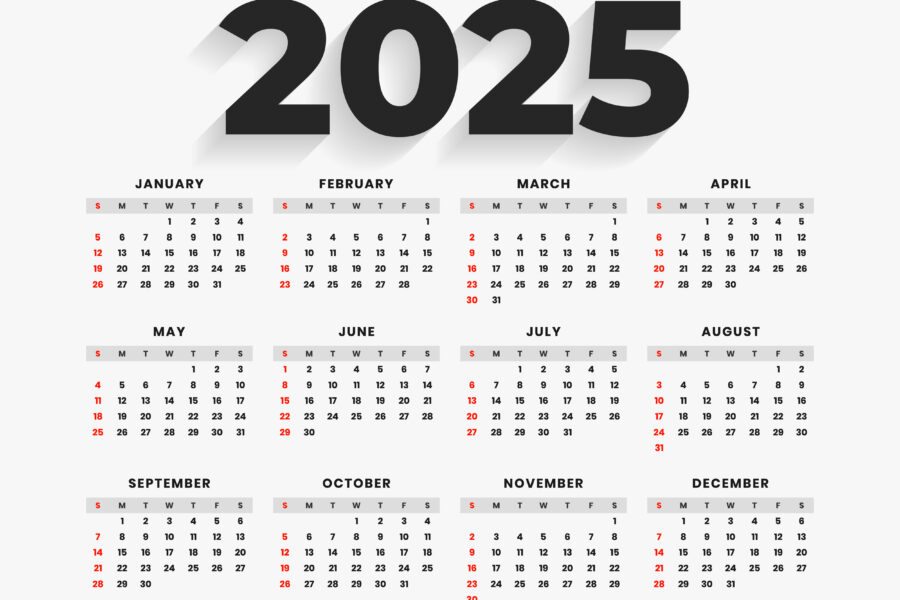 Um calendário com 52 finais de semana destacados