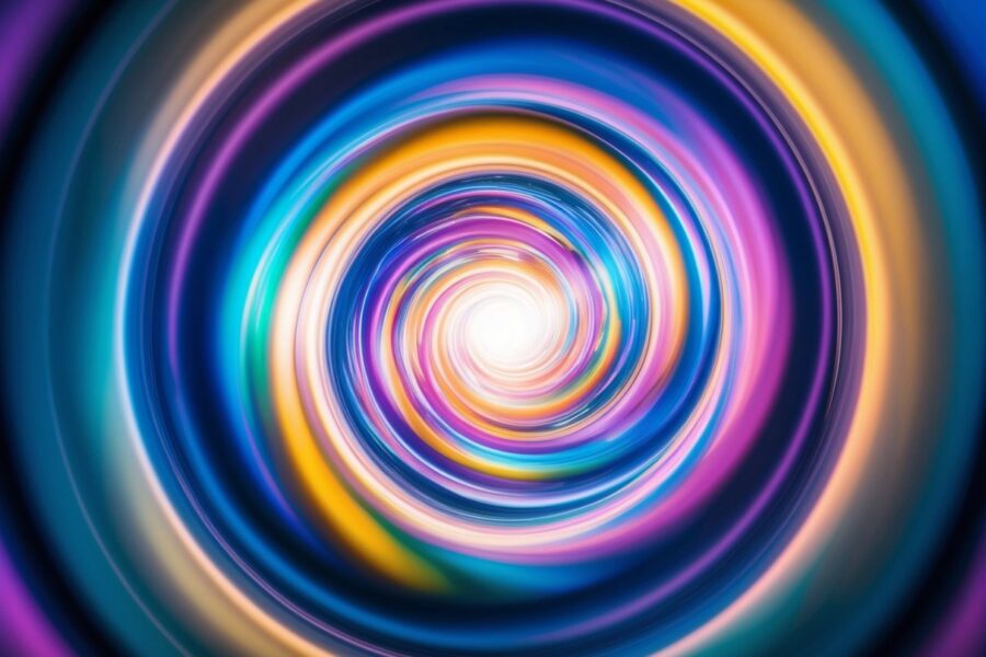 Um vórtice colorido e giratório de energia e luz, irradiando uma sensação de significado espiritual e poder