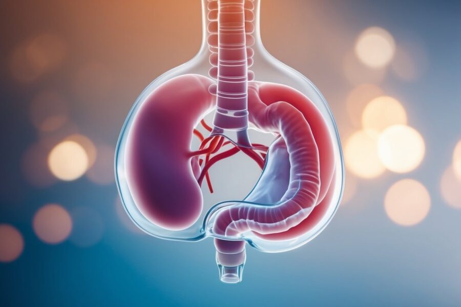 Um piloro claro e aberto em uma ilustração médica