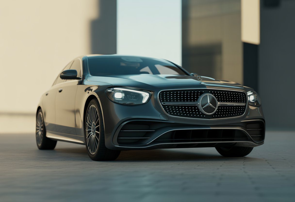 Um carro Mercedes-Benz moderno estacionado em uma cidade durante o dia.